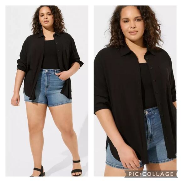 torrid Tops - Torrid Black Drop Shoulder Button Front Shirt Plus Size 2X